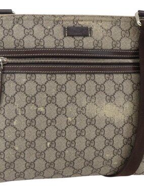 Authentic GUCCI GG Supreme Shoulder Bag PVC Beige Gold 295257